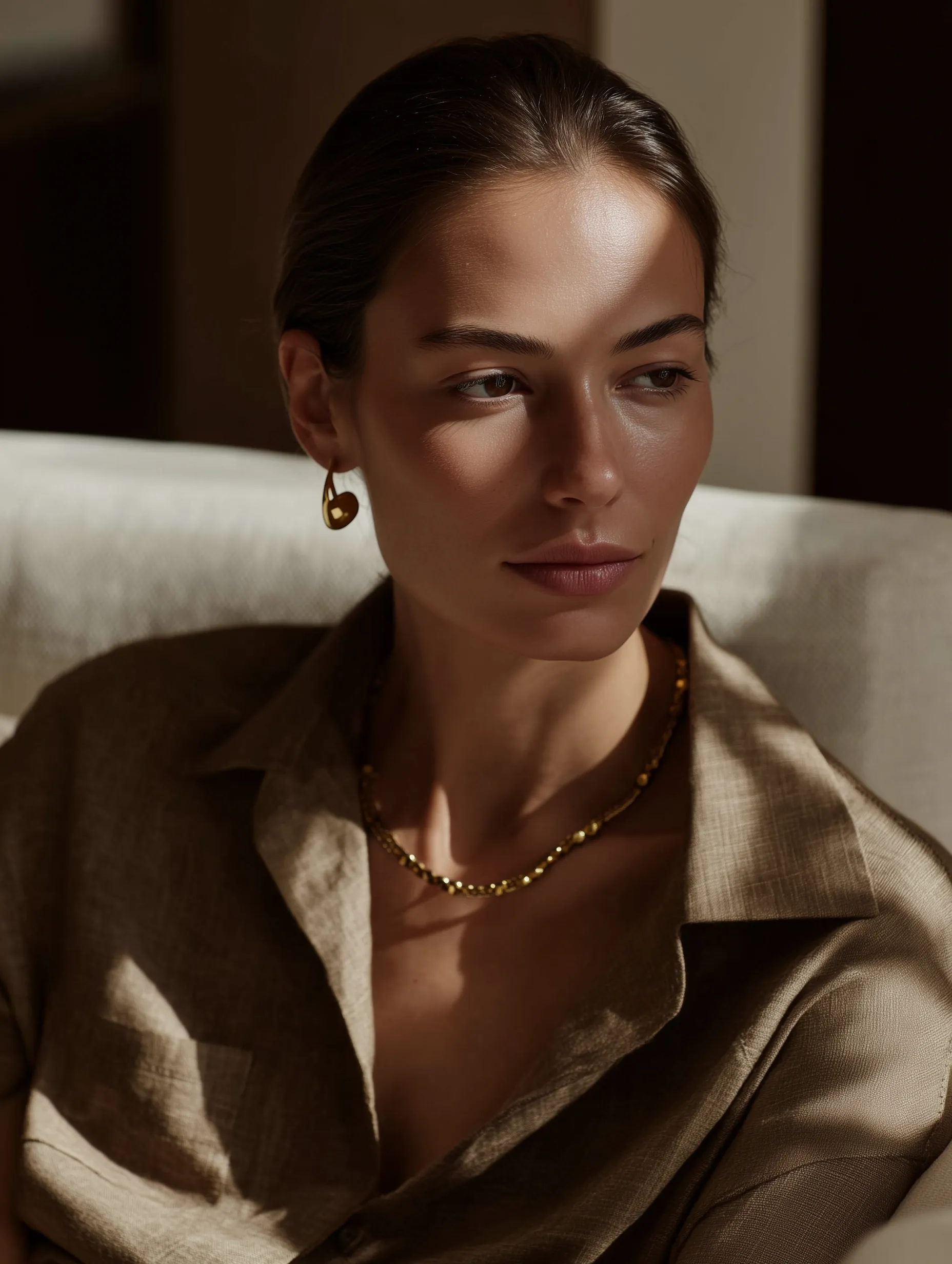 Elegant woman in golden jacket
